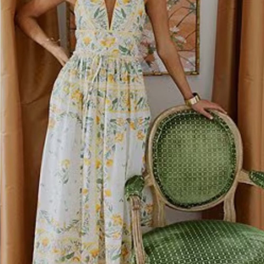 ANTONIO MELANI Yellow and White Floral Maxi Dress